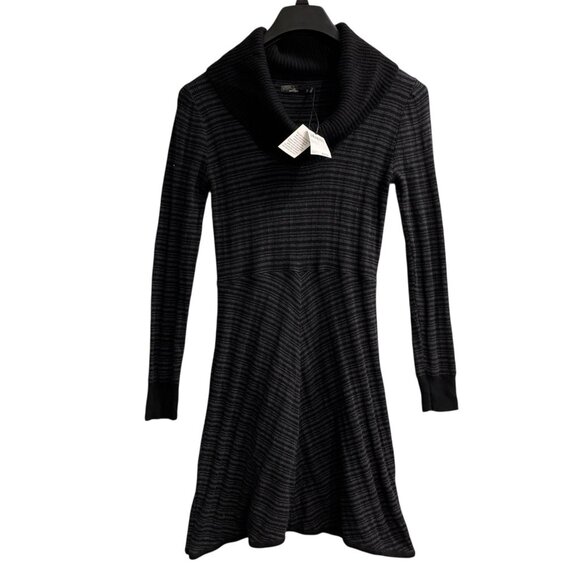 PrAna Monica Sweater Dress S Black Blue Wool Blend Twilight Cowl Neck - Picture 1 of 13